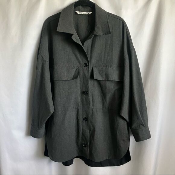 Zara Oversized Utility Button Down Shirt - Picture 1 of 6
